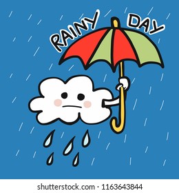 Rainy day could with umbrella cartoon vector illustration
