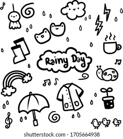 Rainy day cute icons vector