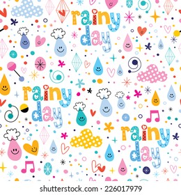rainy day fun characters cartoon seamless pattern