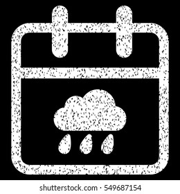 Rainy Day grainy textured icon for overlay watermark stamps. Flat symbol with unclean texture. Dotted vector white ink rubber seal stamp with grunge design on a black background.