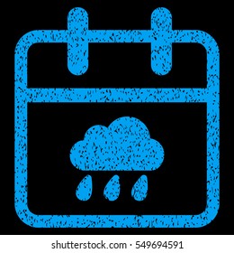 Rainy Day grainy textured icon for overlay watermark stamps. Flat symbol with dirty texture. Dotted vector blue ink rubber seal stamp with grunge design on a black background.
