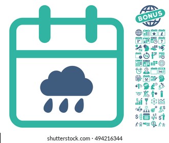 Rainy Day icon with bonus calendar and time management icon set. Vector illustration style is flat iconic bicolor symbols, cobalt and cyan colors, white background.
