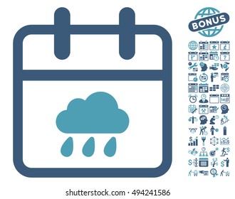 Rainy Day icon with bonus calendar and time management clip art. Vector illustration style is flat iconic bicolor symbols, cyan and blue colors, white background.