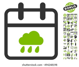 Rainy Day icon with bonus calendar and time management pictures. Vector illustration style is flat iconic bicolor symbols, eco green and gray colors, white background.