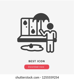 rainy day icon vector. Rainy day symbol. Umbrella with man icon.