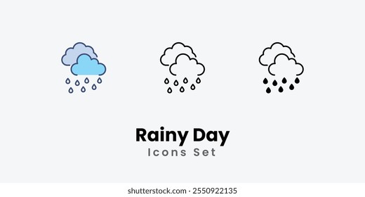 Rainy Day Icons set thin line and glyph vector icon illustration