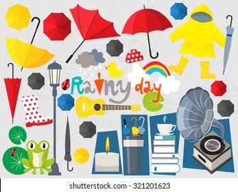 rainy day illustration,umbrella set,rainy season,rain,rain fall,forecast