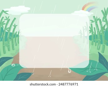 Rainy day landscape transparent frame illustration