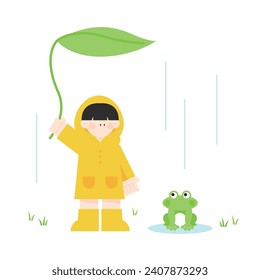 rainy day leaf umbrella cute raincoat kids frog