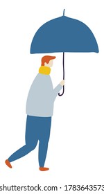 Rainy day.  Man With Umbrella Flat Vector isolated