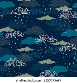 Rainy Day Mood Vector Graphic Doodles Seamless Pattern can be use for background and apparel design