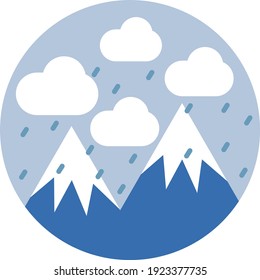 Rainy day in the mountains, illustration, vector on white background.
