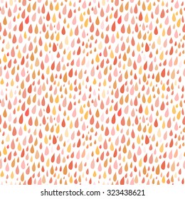Rainy Day Pattern in autumn colors. Abstract seamless background. Nature pattern for fabric. Rainy autumn or spring day, funny rain, rain drops wallpaper, ornament for textiles. Stock vector.