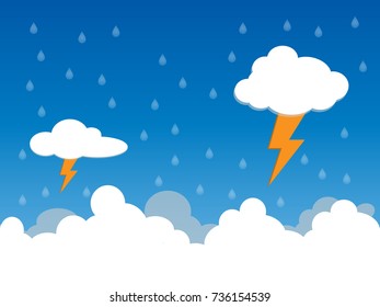 Rainy Day, rain and lightening in cloud, vector illustration.