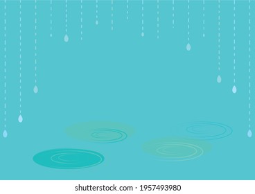 Rainy Day Raindrops and Puddle Blue Background