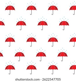 Dia chuvoso pingos de chuva fundo guarda-chuva. Fundo de padrão de guarda-chuva vermelho.