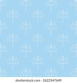 Rainy day raindrops umbrella, Blue rain pattern background