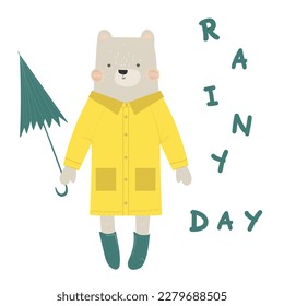 rainy day teddy illustration vector design for kids tee
