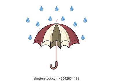 Rainy day umbrella illustration with pastel water drops, vector cartoon design for kids projects, soft flat weather background for creative artwork, web, or print

