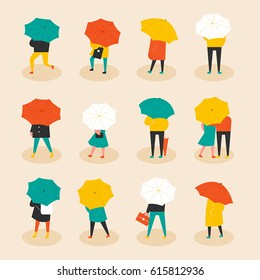 rainy day umbrella people vector illustration flat design