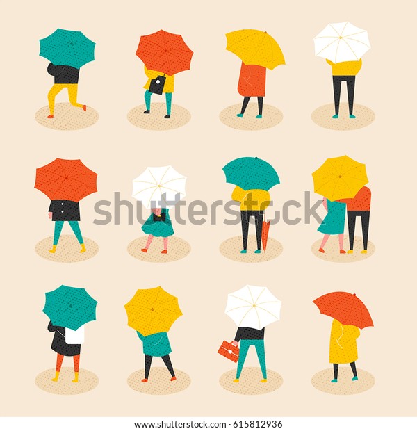 雨の多い日の傘の人ベクターイラストフラットデザイン のベクター画像素材 ロイヤリティフリー