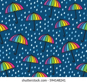 Rainy Day Umbrella Rain Vector Pattern Stock Vector (Royalty Free ...