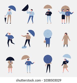 rainy day various people characters. style vector illustration flat design