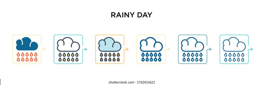 Rainy day vector icon in 6 different modern styles. Black, two colored rainy day icons designed in filled, outline, line and stroke style. Vector illustration can be used for web, mobile, ui