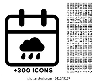 Rainy Day vector icon with additional 300 date and time management pictograms. Style is flat symbols, black color, rounded angles, white background.