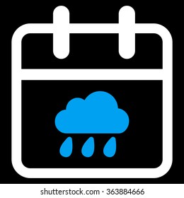 Rainy Day vector icon. Style is bicolor flat symbol, blue and white colors, rounded angles, black background.