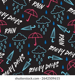 Rainy Day Whimsy Umbrella and Raindrop Pattern can be use for background, template, and apparel design