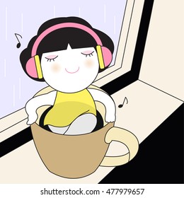 Rainy Days, Good Songs And A Cup Of Coffee Character illustration