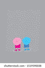 a rainy day-themed illustration.
children playing in the rain.