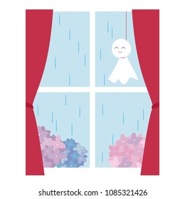 Rainy day,Vector illustration of window