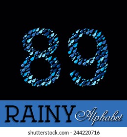 Rainy drops alphabet with Numbers. Vector EPS illustration