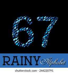 Rainy drops alphabet with Numbers. Vector EPS illustration