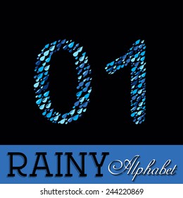 Rainy drops alphabet with Numbers. Vector EPS illustration