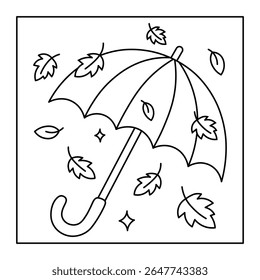 Dia de outono chuvoso com folhas - Folha de coloração de guarda-chuva imprimível
