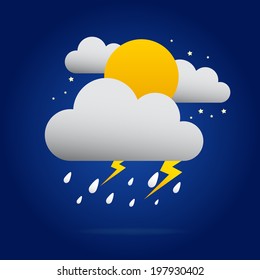 Rainy and Full Moon. Vector illustration.