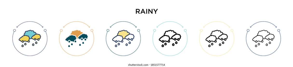Rainy icon in filled, thin line, outline and stroke style. Vector illustration of two colored and black rainy vector icons designs can be used for mobile, ui, web