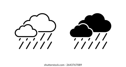 Conjunto de ícones chuvosos. Um ícone preto de chuva, representando o tempo molhado.
