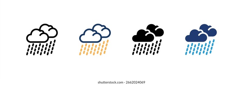 Conjunto de iconos lluviosos colección de estilo múltiple. Ilustración vectorial.
