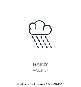 Rainy icon. Thin linear rainy outline icon isolated on white background from weather collection. Line vector sign, symbol for web and mobile