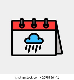 Icono de lluvia ilustración vectorial en estilo de línea rellena sobre calendario y fecha, uso para presentación de aplicación móvil del sitio web