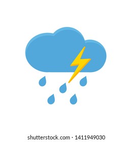 Rainy icons, sky filled with cartoon clouds and lightning.