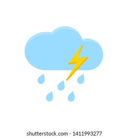 Rainy icons, sky filled with cartoon clouds and lightning.