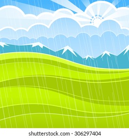 rainy landscape with mountains