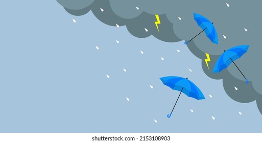 Rainy and monsoon season sale background. Design with raindrops and umbrella vector.