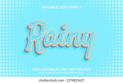 Rainy Morning 3d Text Effect With Pastel Color Theme. Blue Typography Template For Minimalist Tittle