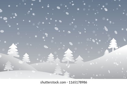 rainy mountain winter landscape vector illustration